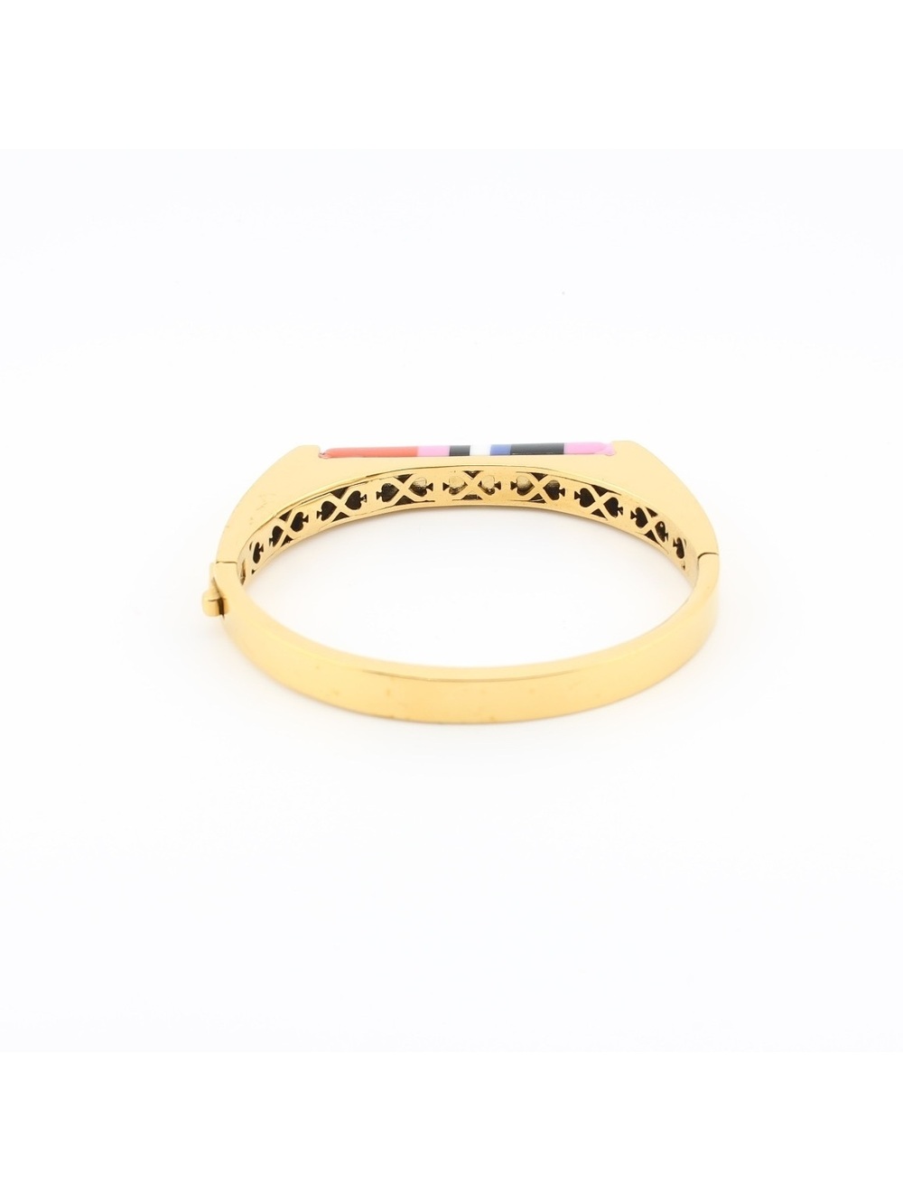 Kate Spade Gold Tone Multicolor Stripe Hinged Bangle Bracelet - Picture 2 of 7
